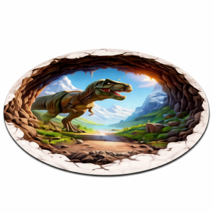 Tapis rond HD 3D Dinosaure – Tapis pour chambre d'enfant – Tapis antidérapant, décoration d'intérieur sur le thème des dinosaures pour salle de jeux