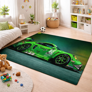 Tapis chambre garçon, voiture de course grand format Imprimé 3D Tapis antidérapant Doux et confortable