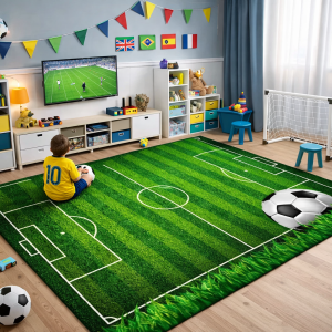 Tapis de jeu antidérapant sur le thème du football pour enfants VIKAMA - Tapis éducatif pour la crèche, les activités sportives parents-enfants, la chambre à coucher .